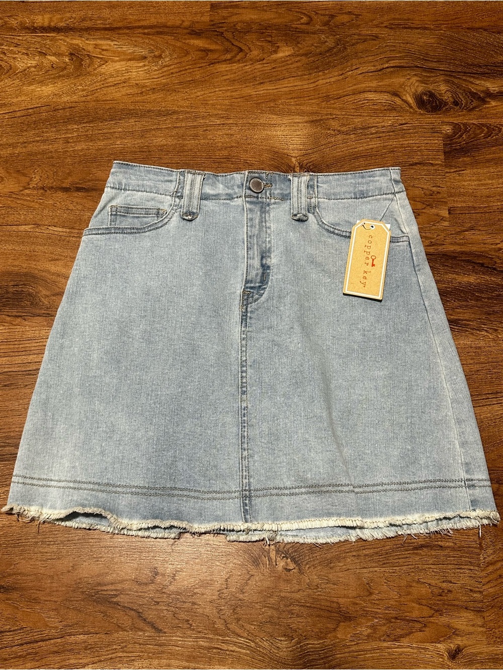 Copper Key Light Blue Denim A-Line Mini Skirt